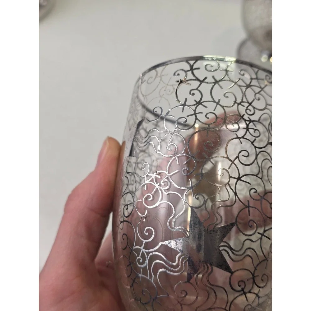 Vintage Saint Graal Silver Overlay Crystal Decanter & Glasses Cosmic Star France